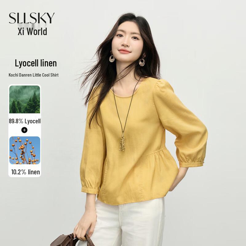 Women s Ruffled Tencel Linen Loose Long-Sleeve Shirt 2XL