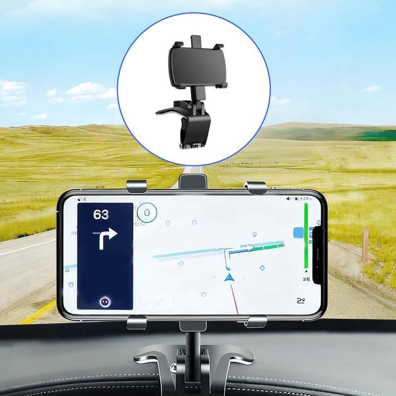 1Pc Black Car Navigation Phone Holder Multi Functional Fixed Navigation Phone Holder Car Rear View Mirror Dashboard Accessories