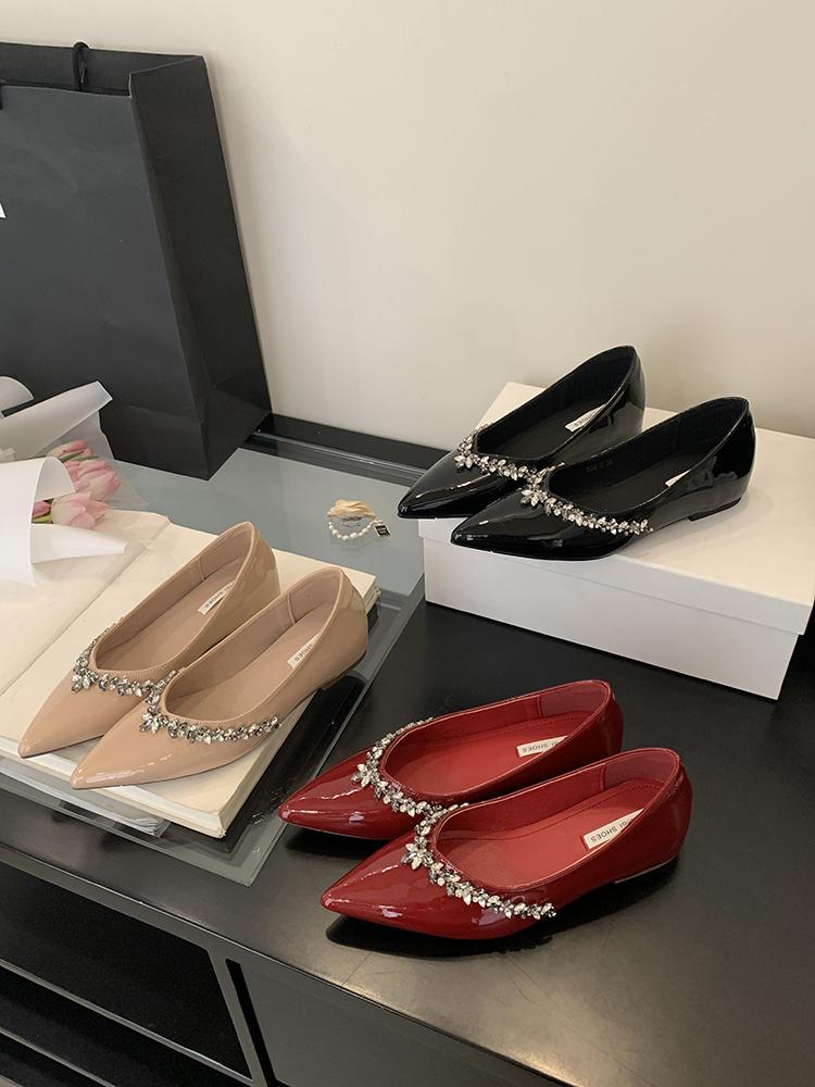 Fashion Fashion Crystal Pointed Toe Shoes Laides Comfort Elegant Dancing Party Wedding Shoes Moccasins Flat Shoes French Sandals Women