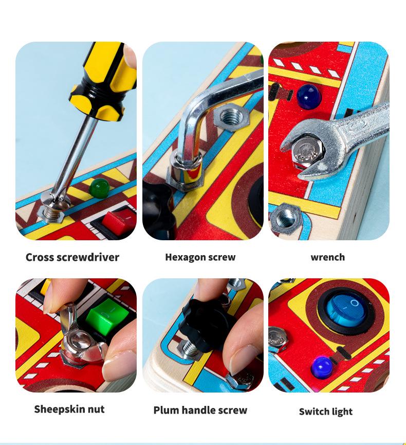 Montessori Wooden Sensory Busy Board with Light Switch and Key