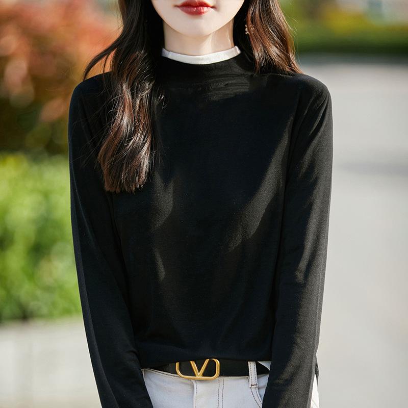 Autumn Women's Half High Crew Neck Knit Sweater Long Sleeve Sweater