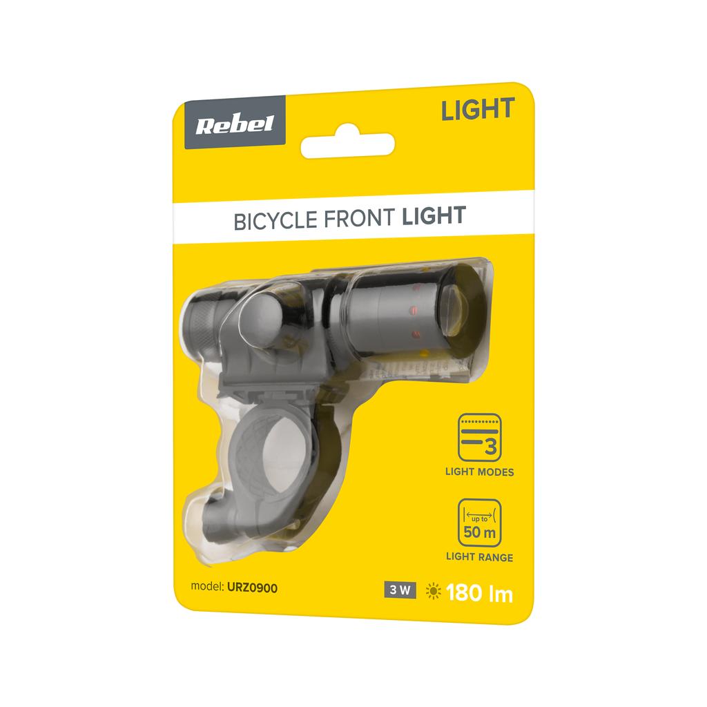 LED Front Bike Light 3W 50m 180lm IP20 Flashlight 3xAAA Rebel