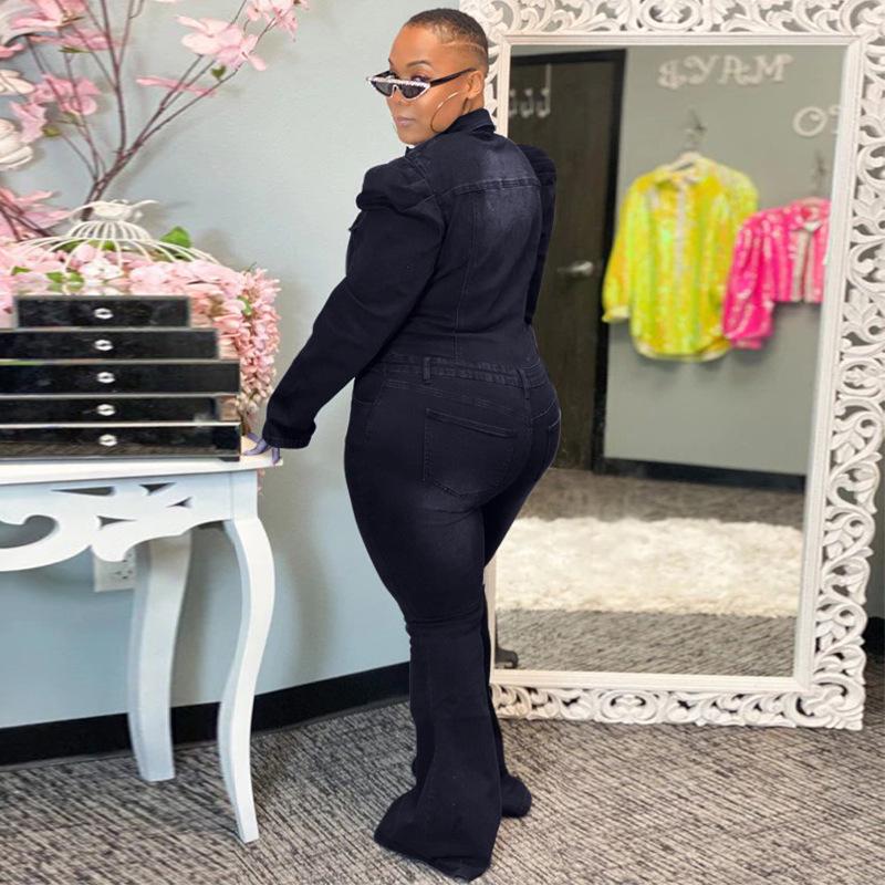 Damen Übergröße Slim Fit Denim Waschung Casual Jumpsuit