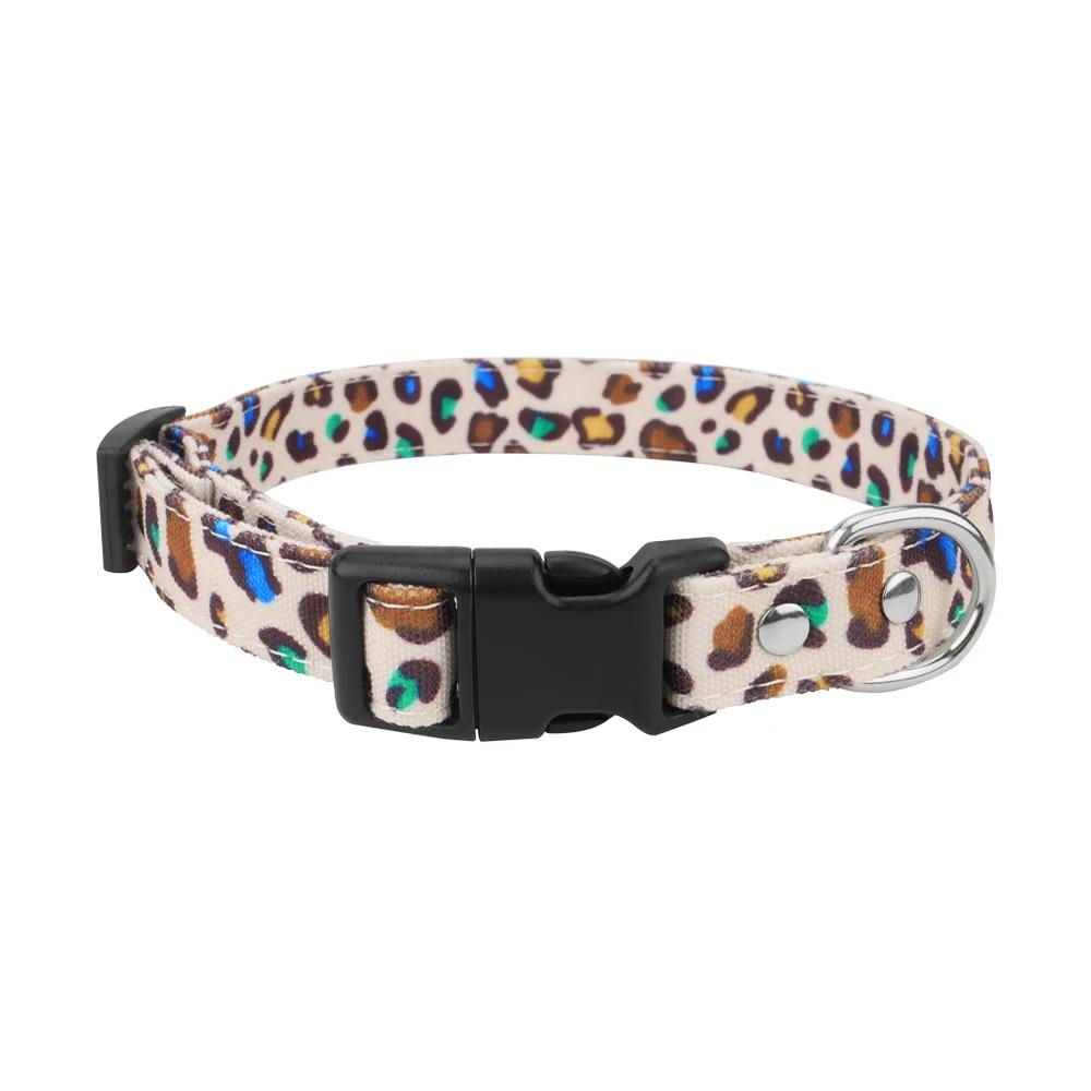 Custom Dog Collar and Leash Set,Personalized Leopard Pattern,Polyester Fabric Webbing with 120cm Leash, for Medium Large Dogs