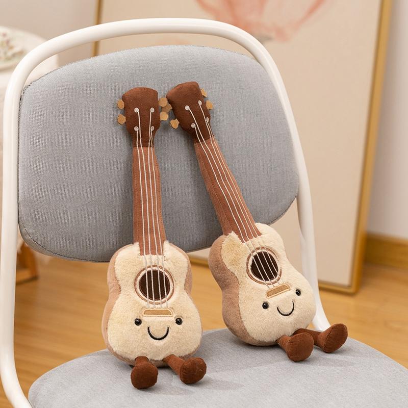 Cute Amuseables Ukulele Plush Toy Kawaii Stuffed Ukulele Doll With Smiling Face Lovely Plushies Soft Musical Instrument