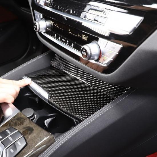 Carbon Fiber Center Console Storage Box Cover Trim For BMW 5 Series G30 18-22