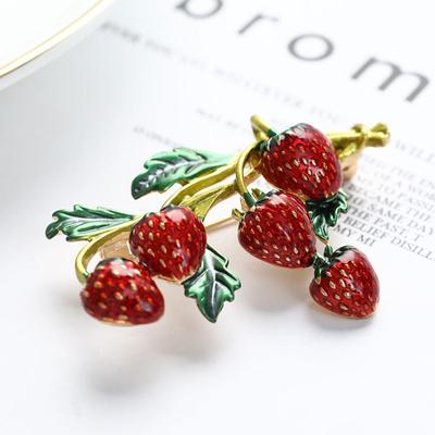 1ks jahodové brože Red Pin Plant Design Roztomilý letní styl šperků