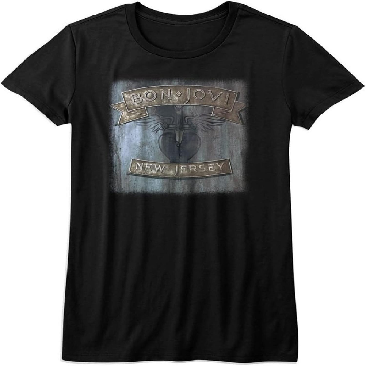 Bon Jovi New Jersey Album Cover Ladies Black T-Shirt S чёрный