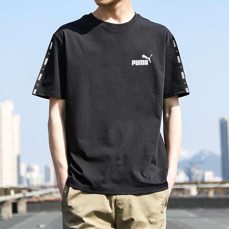 Puma Loose Fit Brand Logo Printed American Vintage Crew Neck Short Sleeve T-Shirt Men Tops Black 670931-01