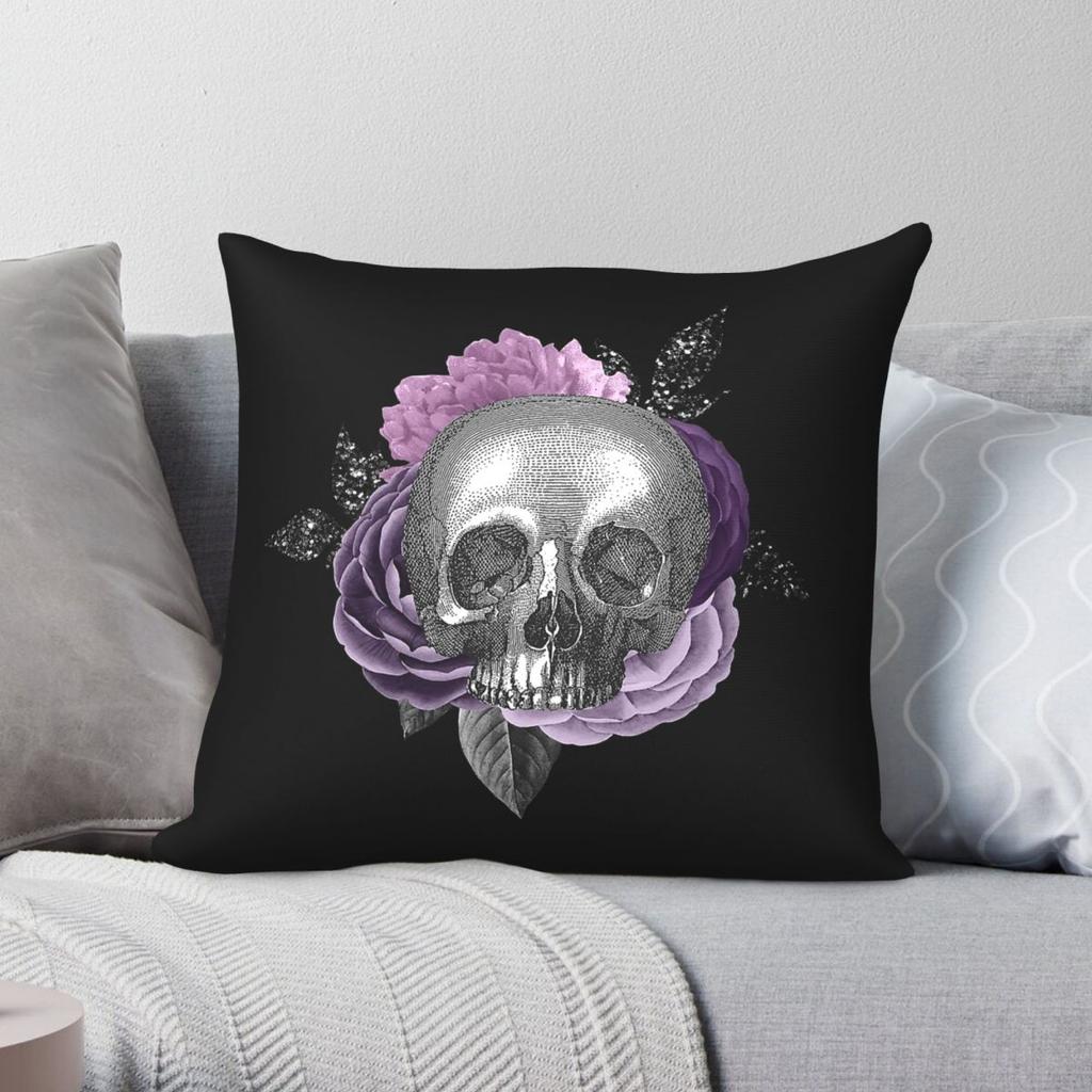 Gothic Skull And Florals Square Pillowcase Polyester Linen Velvet Creative Zip Decorative Throw Pillow Case Room Cushion Cover