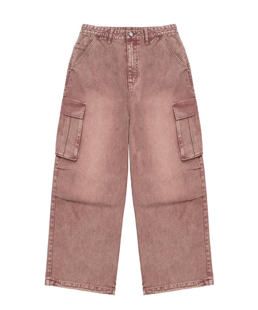 FILLUMINATE Two-Tuck Washed Denim Cargo Pants - Dusty Pink