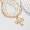 Tooxika Breezy Cross Alloy Pendant Chain French Elegant Pearl Beaded Necklace