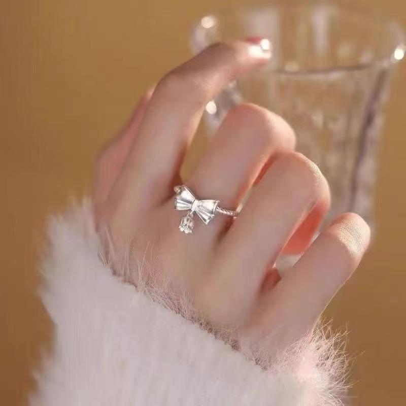 Sweet Bow Adjustable Silver Ring for Women – Versatile, Fashionable, and Simple