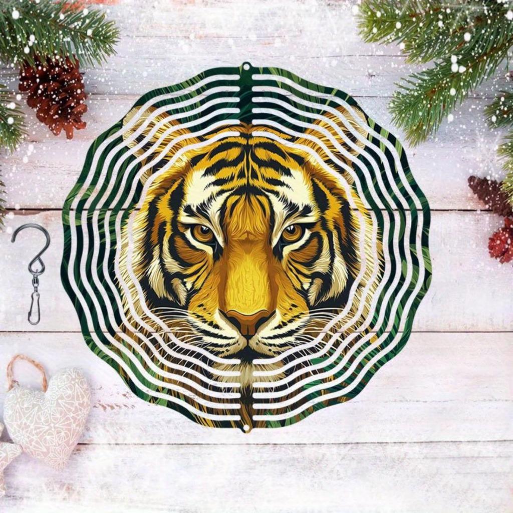 Forest Tiger Pattern Metal Wind Spinner Outdoor Garden Decor 360 Rotating Hook Easy Install No Power Needed Wind Chime for Yard