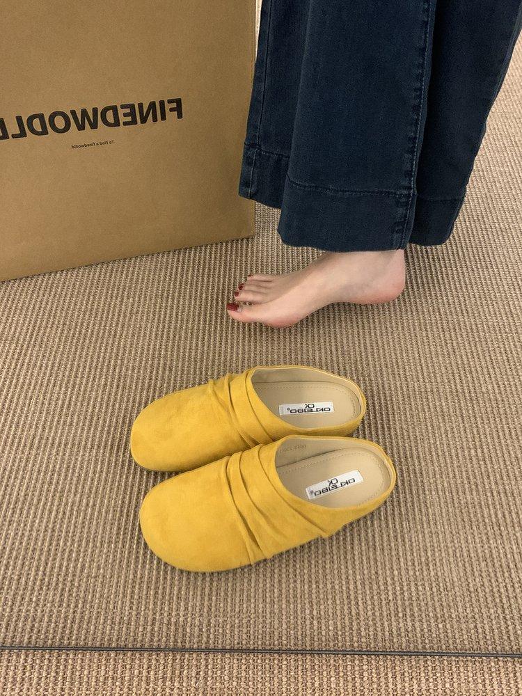 

Soft leather version platform Boken shoes women s 2025 spring new wear retro round head versatile Mori bag head half slippers 35