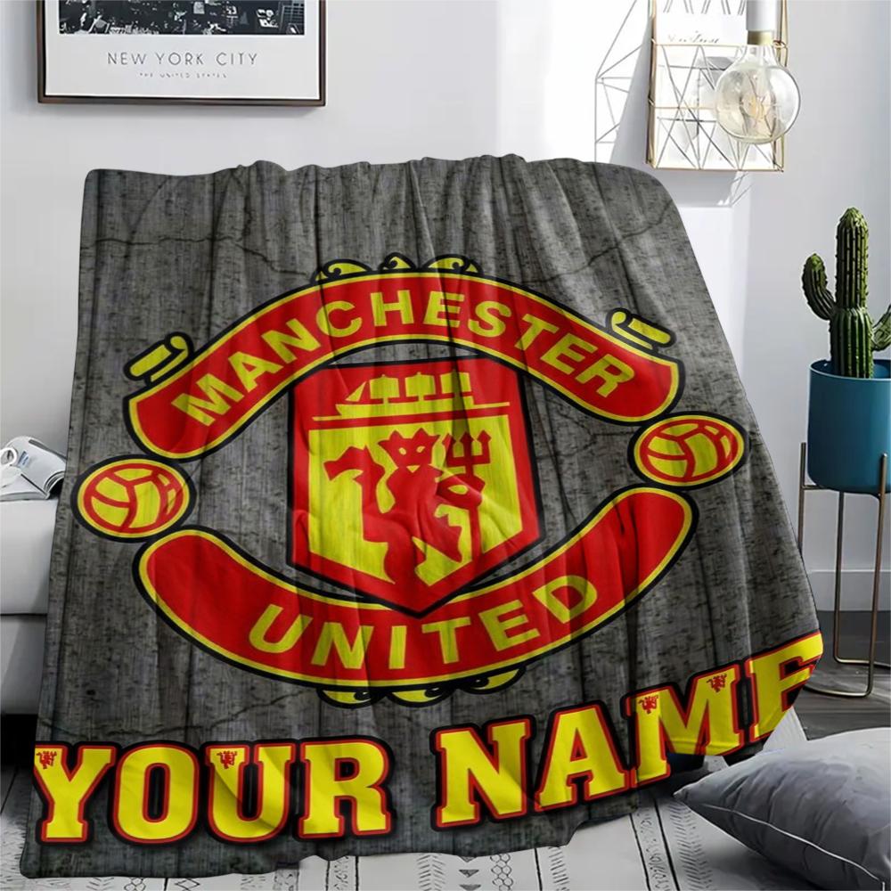 1PC Custom Name Manchester United FC Patterned Flannel Blanket Suitable For All Seasons for Home Decor Warmth and Comfort Gifts Holiday Present