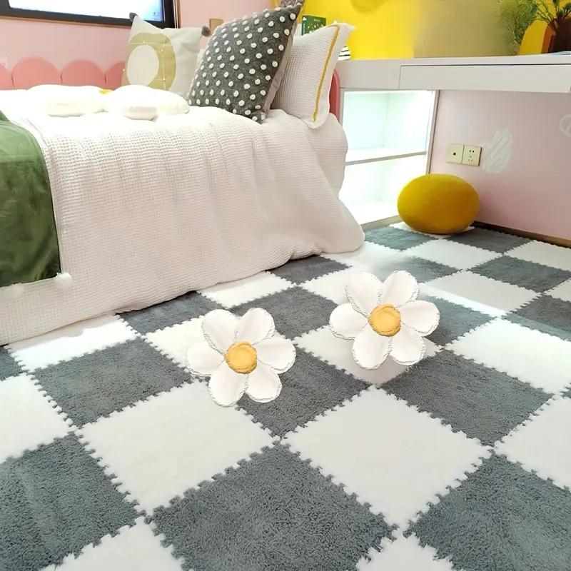 20 Pcs Plush Foam Interlocking Carpet Tiles Soft Shaggy Fluffy Floor Area Rugs Colorful Floor Protective Mats for Kids Room
