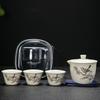 Ru Kiln Travel Tea Set, One Pot, Three Cups, Portable Bag, Car Outdoor Tea Set, Portable Products, Simple Souvenir