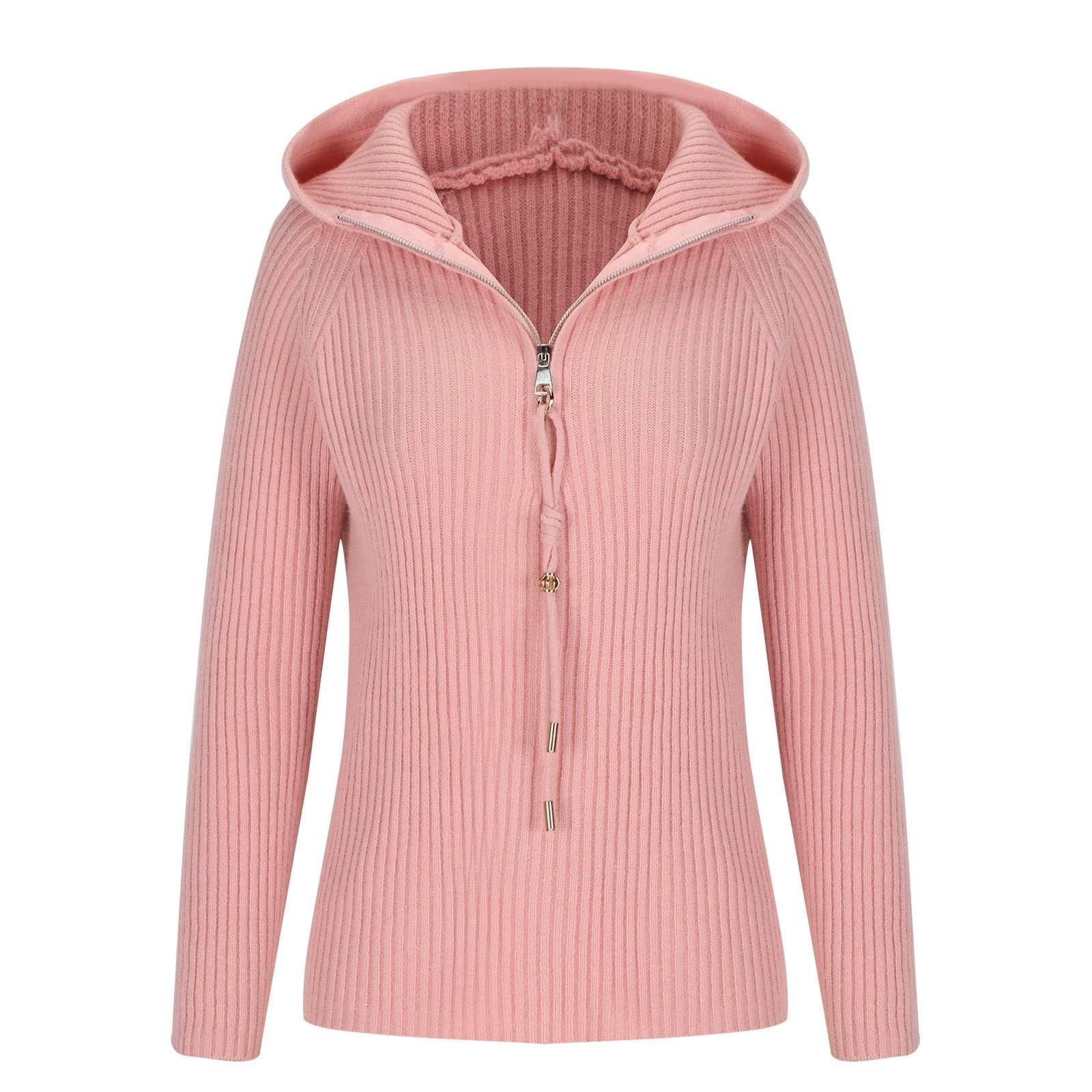 

Женская толстовка на молнии с длинным рукавом, толстовки с капюшоном и карманами, куртка, пальто для женщин M розовый