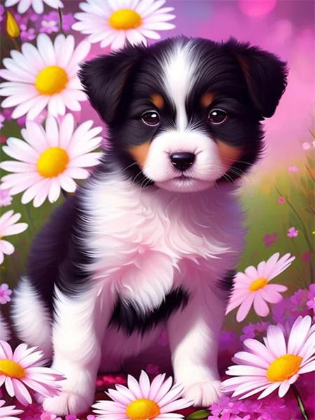 Diamond Painting Kit Dog Flower Full Square/Round Embroidery Mosaic Animal Home Decor