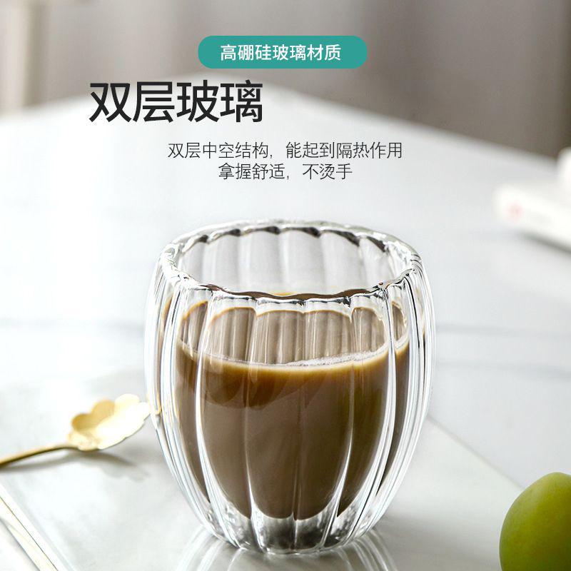 Household Simple Milk Cup Vertical Stripe Transparent Glass Drinking Cup With Lid And Handle High Value