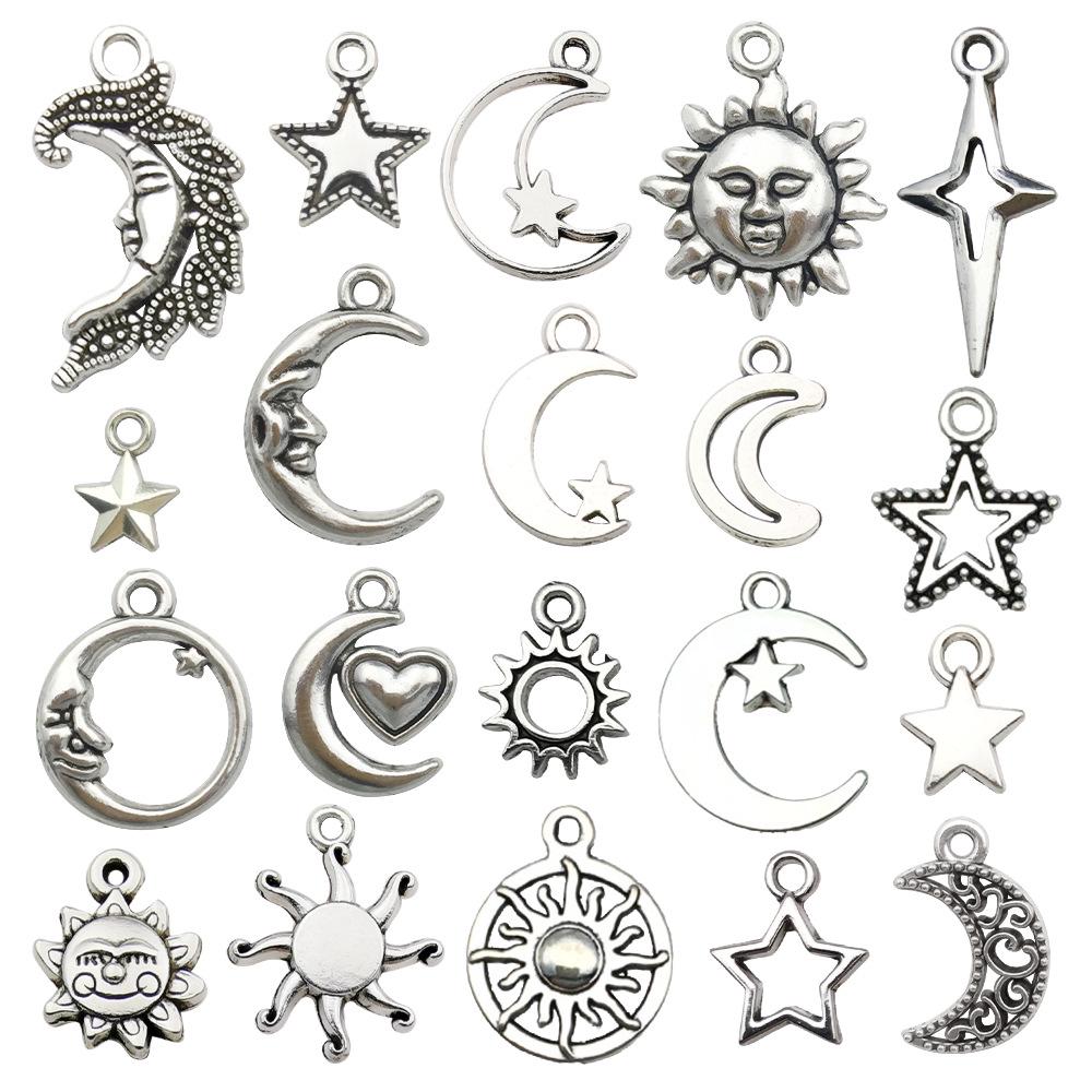 Handmade Antique Gold Sun, Moon & Star Charms for DIY Jewelry – Bracelets, Necklaces, Earrings (Set of 5 Colors)