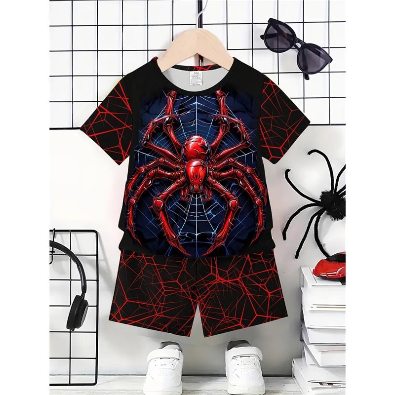Children's Casual Set: Summer Boys' Fashionable Printed Short-Sleeve Shirt and Shorts Set