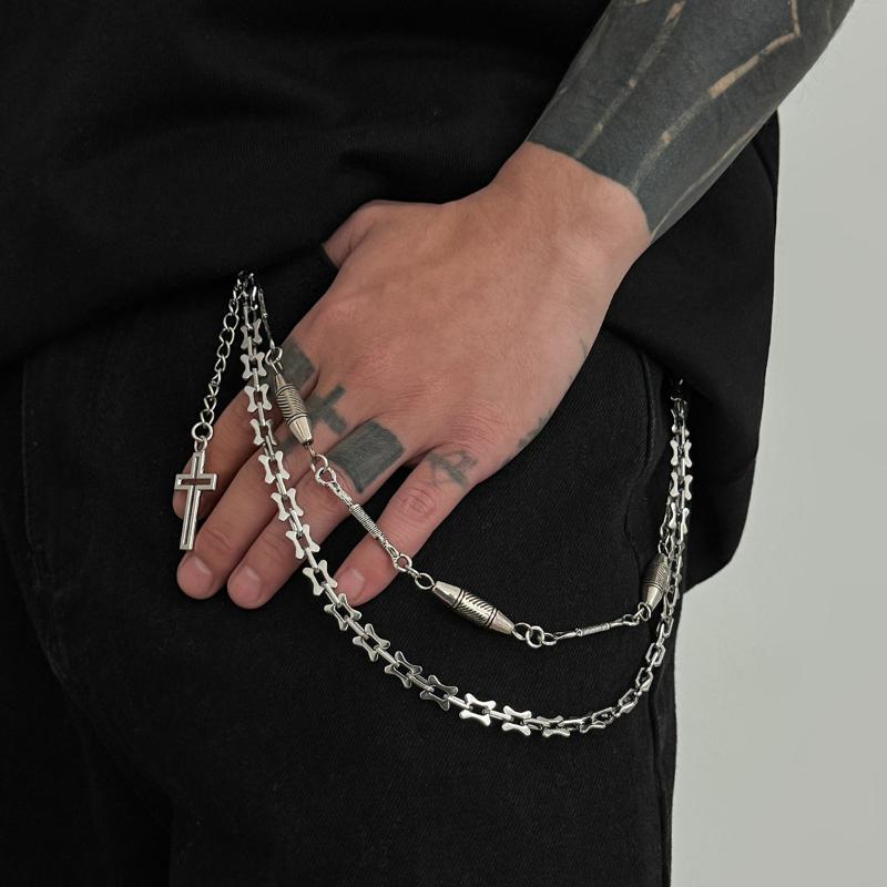 Men's Fashion Waist Chain Trendy Detachable Cross Pendant for Trousers Perfect for Street Style