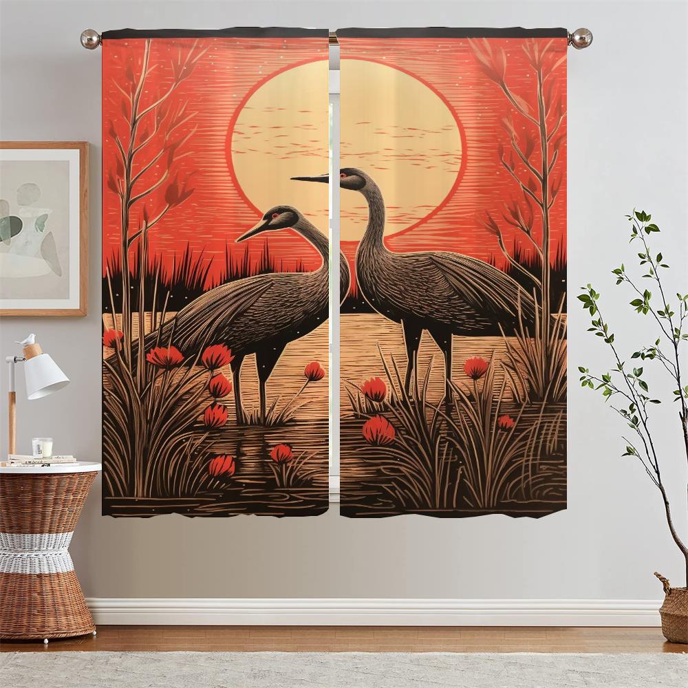 Red-crowned Crane Bedroom Blackout Curtains for Window Shade Curtain Living Room Decoration Black Out Curtains 2 Pcs Set Blinds