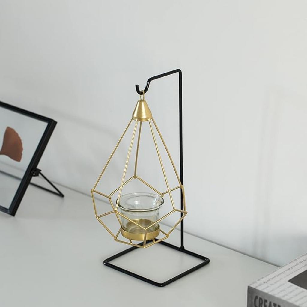Geometric Free Swinging Votive Candle Holder Decorative Modern Hanging Lantern Tabletop Centerpiece