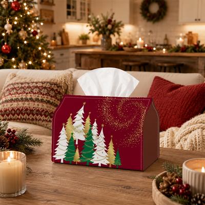 1pc Party Tissue Box,Christmas Modern Celestial Winter,Multifunctional Tissue Holder,Fir Tree Forest Starry Dust,Outdoor Party Supplies, Everyday Desk