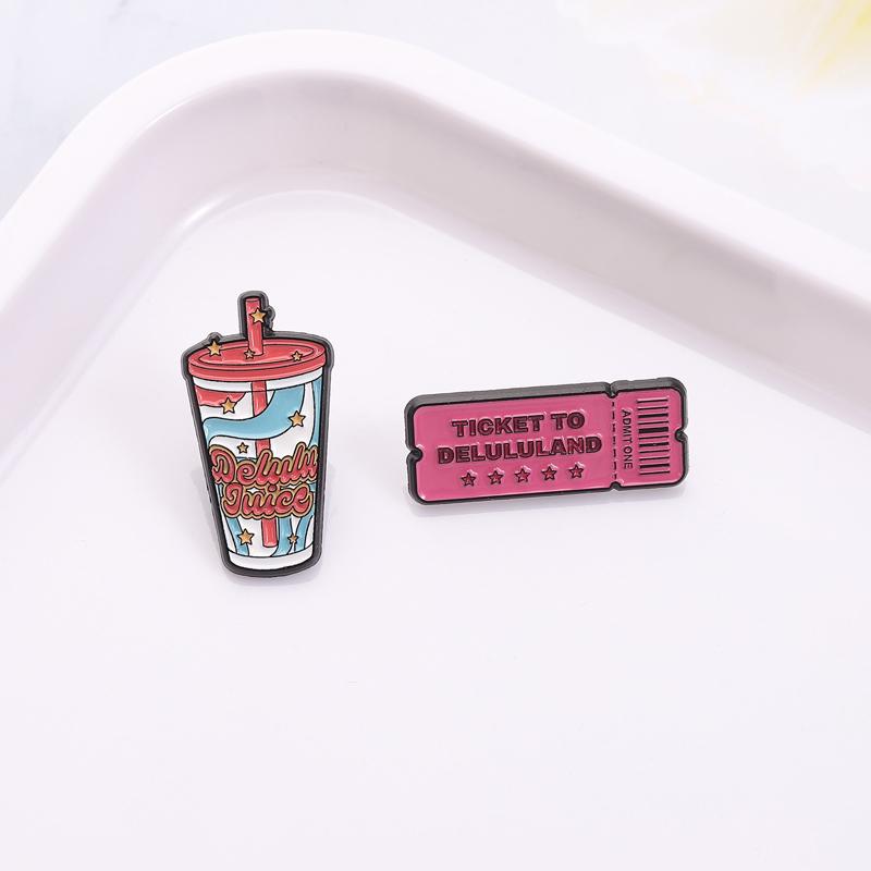 Delulu Juice Enamel Pins Cartoon Ticket To Delululand Brooches Lapel Badges Clothes Funny Jewelry Gift for Kids Friends