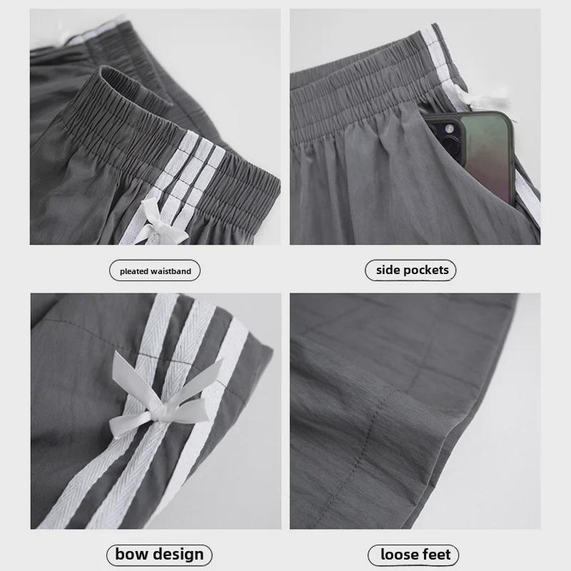 2025 Women's High Waist Striped Bow Shorts: Summer Casual Loose Fit, Wide Leg