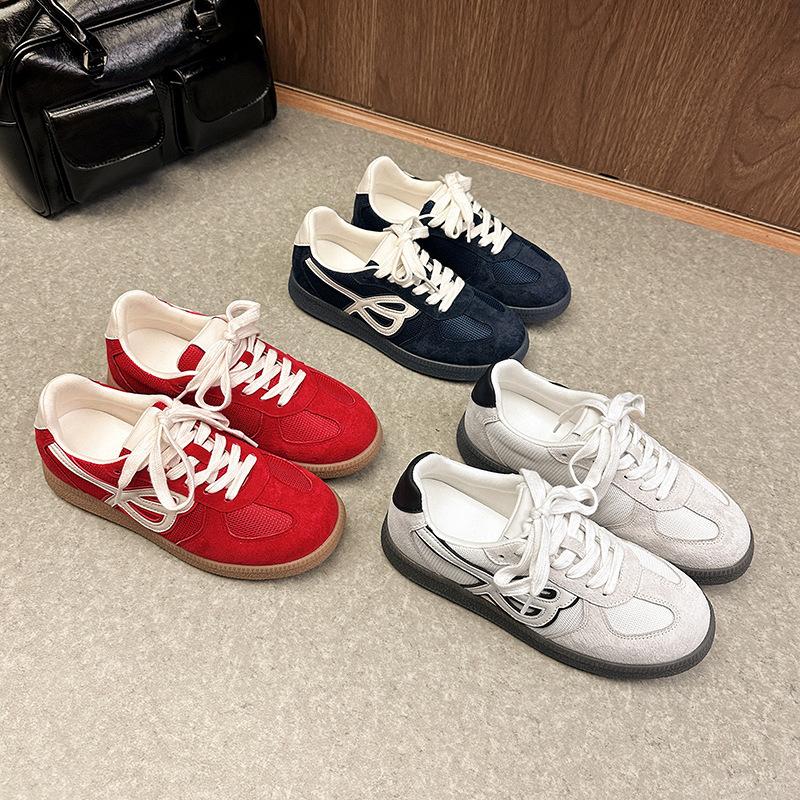 Grape Mother Same New Leather Retro Breathable Round Head Lace-up Thick Sole Heightening Lightweight Casual German Training Board Shoes Women