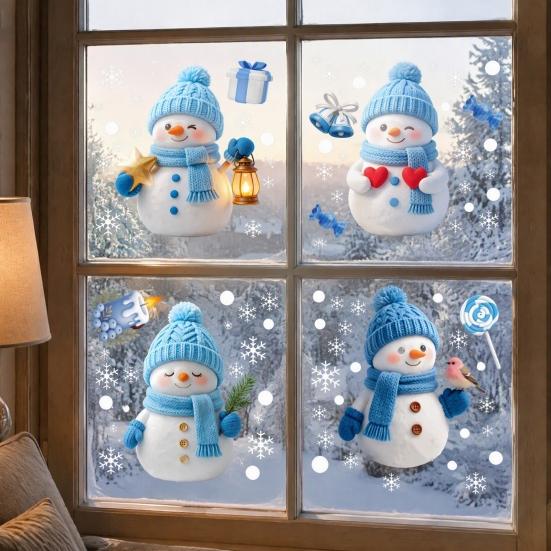 Holiday Decorative Gifts for Friends Christmas Window Clings, Cute Cartoon Snowman Stickers, Winter Snowflake Double-Sided Wall Stickers Static Glass