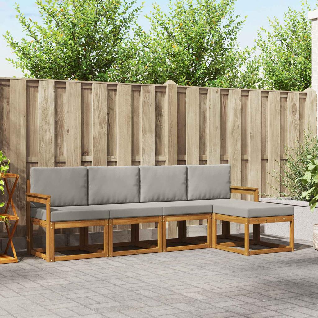 Outdoor Sofa Set with Cushions 5 Pcs Natural and Light Grey