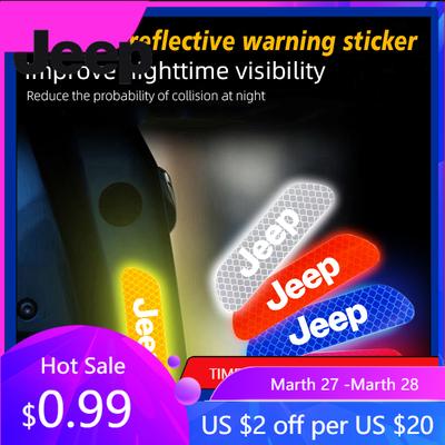 For Jeep 4Pcs Car Door Sticker Safety Warning Reflective Mark For Jeep Grand Cherokee Wrangler JK Gladiator Compass Renegade