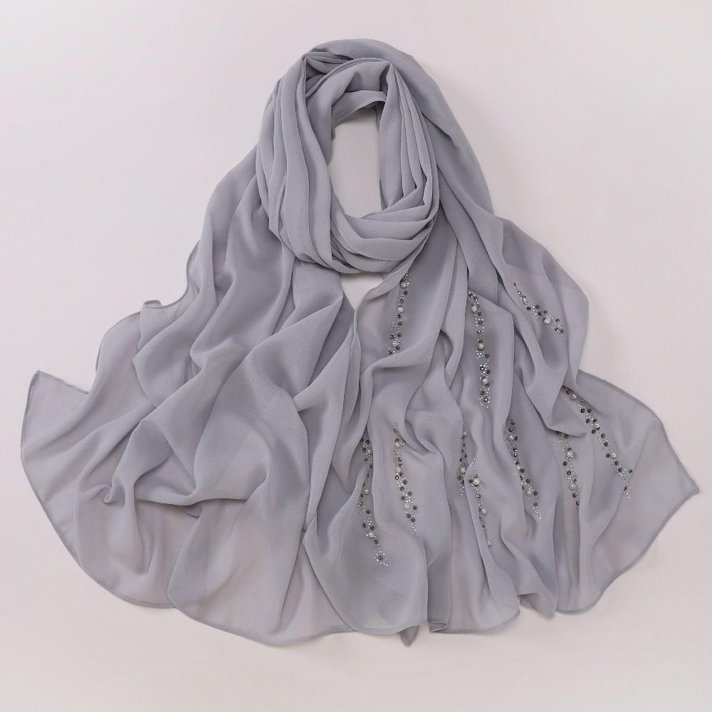 Shimmer Beads Malaysia Shawl Scarf Rhinestone Soft Head Wrap Imitation Pearl Chiffon Hijab Women