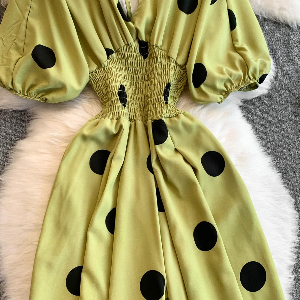 Damen Punkte Puffärmel Slim Bodysuit Schicke Mode Elastische Bodycon Jumpsuits Elegante Gothic Overalls