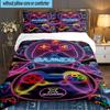 Neon Game Over Art 3PCS Bedding set,Ideal for 1pc Duvet Cover And 2pcs Pillowcases Perfect for Fan gift,Ideal for Bedroom, Dormitory