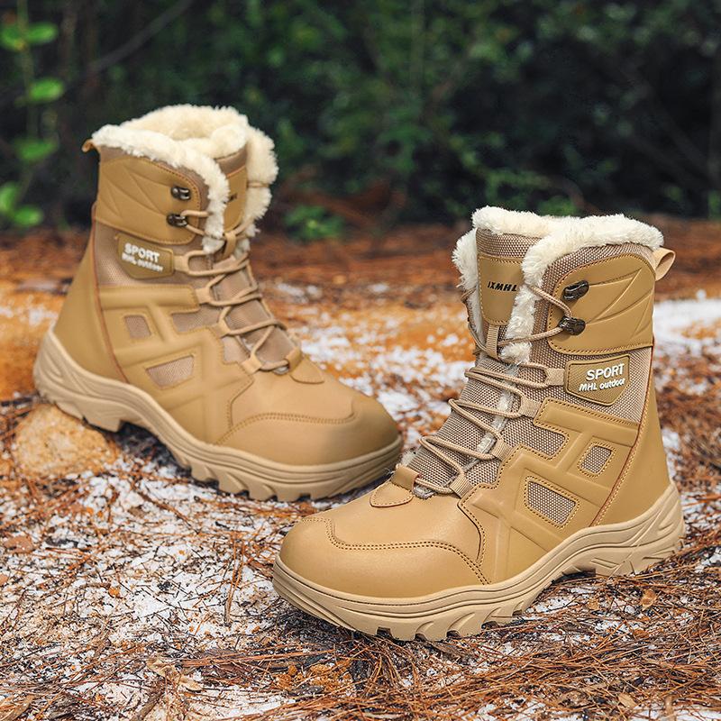 Men's velvet thickened long tube outdoor snow boots winter sports mountaineering thick-soled warm men's cotton shoes
