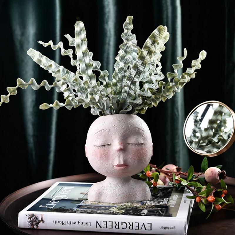 Nordic Resin Human Head Vase Art Flower Arrangement Doll Sculpture Flower Pot Potted Plant Home Garden Decoration