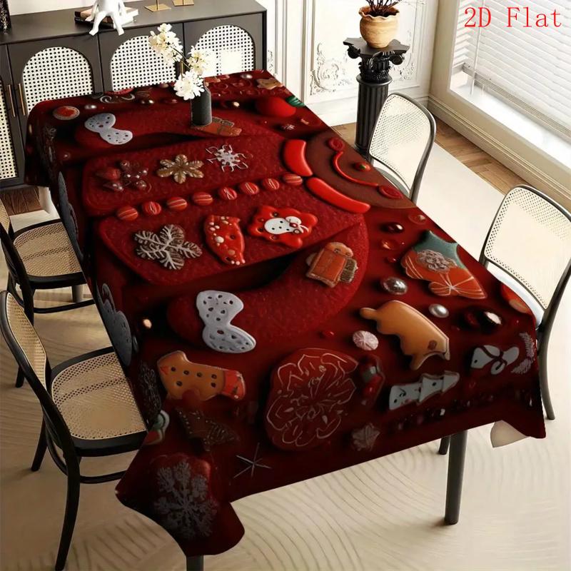 1pc 2D Flat Banner Merry Christmas, Gingerbread for Man Element Red Background Design Home Tablecloth, Party Tablecloth, Party D
