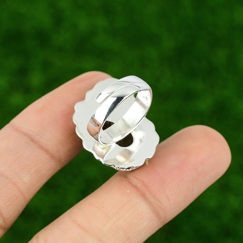 Pear Natural Cat's Eye Sterling Silver Stackable Statement Flower Birthday Ring