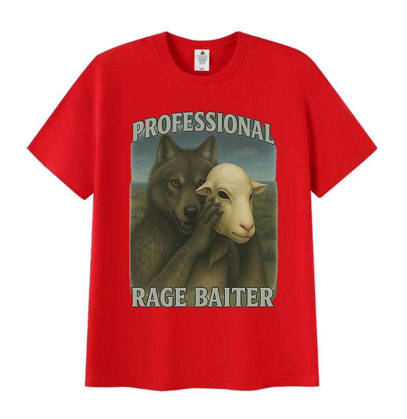 Professioneller Rage Baiter Lustige Wolf Grafik T-Shirts Unisex Damen Humor Kleidung Kurzarm T-Shirts Lässige Übergroße Baumwoll-T-Shirts