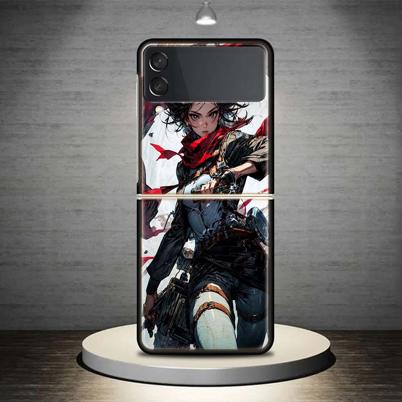 A-Attack on T-Titan Annie Mikasa For Samsung Galaxy Z Flip 7 6 5 4 3 5G Phone Case Black Cover ZFlip 7 6 5 4 3 Shockproof Bumper
