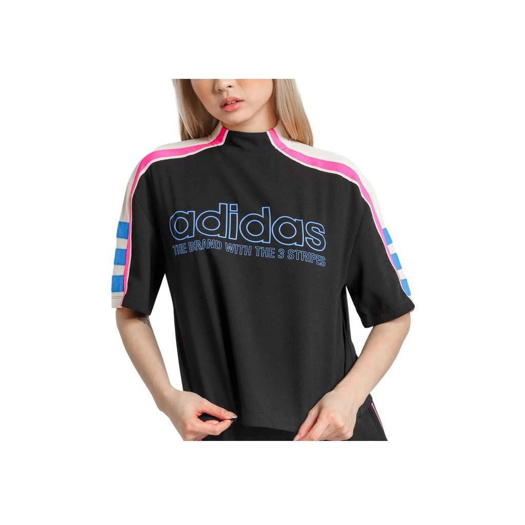 Adidas Originals Og Tee Color Block Letter Stripe Soft Comfortable Pullover Short Sleeve T-Shirt Women Tops Black DH4188