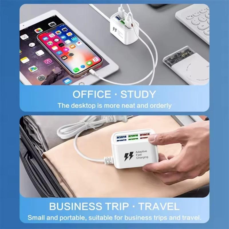 Fast USB Charger 6 In 1 Power Strip Desktop Charging Station Fast Charging 1m Cord USB HUB Adapter Socket for iPhone 16 Home