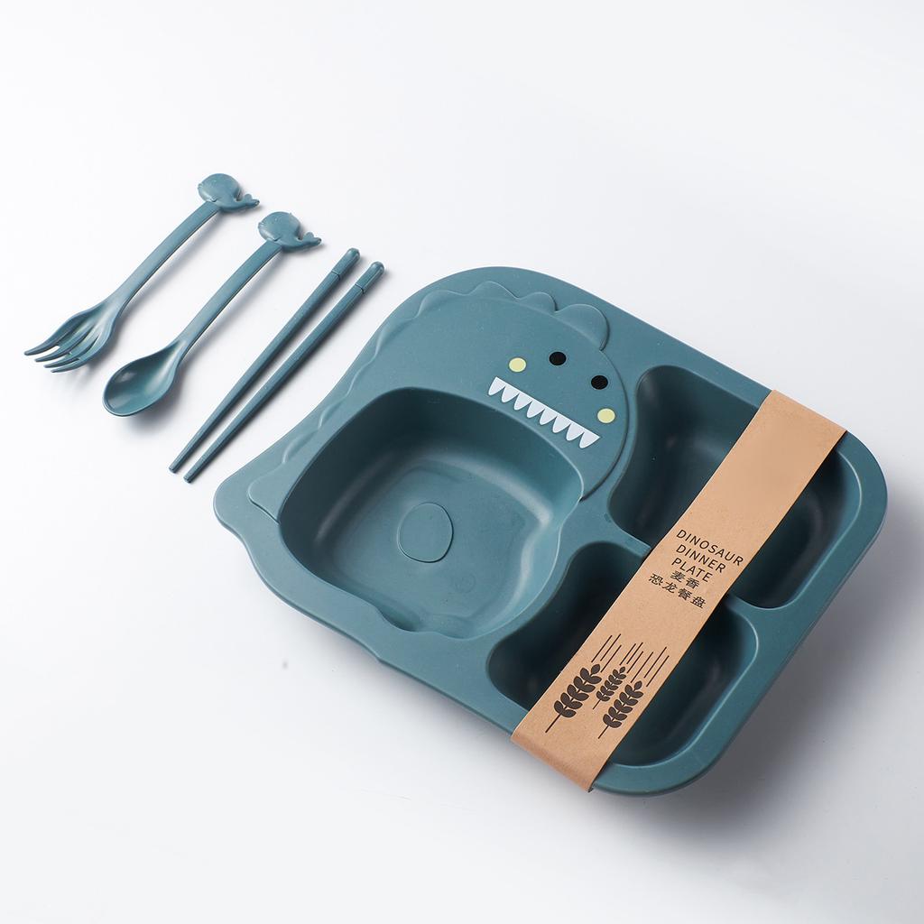 Kindergeschirr PP Niedliches Cartoon-Dinosaurier-Muster Kinder Unterteilter Fütterungsteller Set für Baby