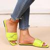 New Color Large Size Square Head Metal Buckle Fluorescent Color Flat Bottom Slippers Women's Shoes Fashion Color